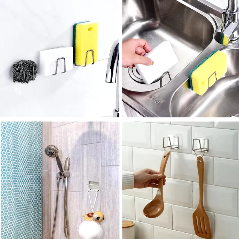 1-10PCS Kitchen Sponges Holder Stainless Steel Sink Sponges Drain Self Adhesive Storage Holder Wall Hooks Kitchen Tool Wholesale