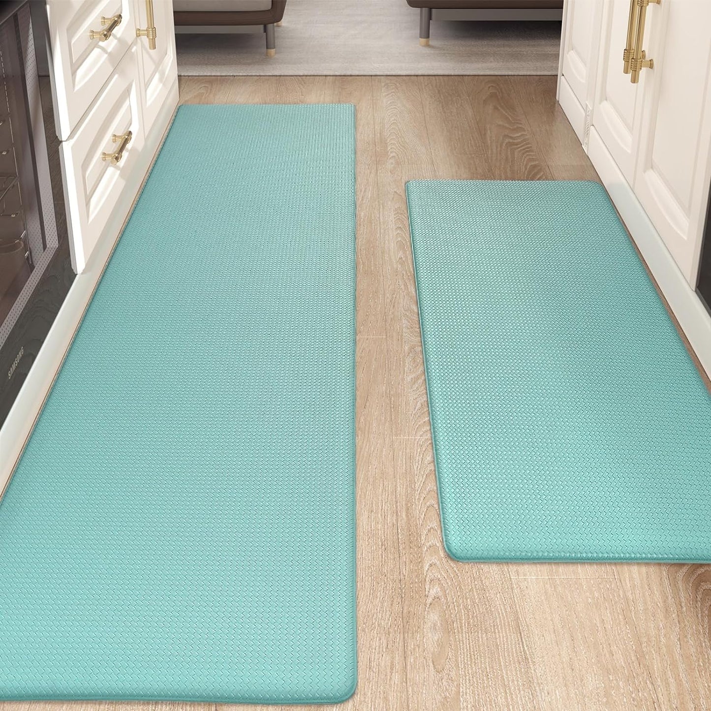 Kitchen Rugs, Kitchen Rug Set 2 Piece Kitchen Runner Rug Kitchen Floor Mat, Cushioned anti Fatigue Kitchen Mat Non Skid Waterproof Comfort Standing Kitchen Rug, 17"X29"+17"X59", Teal