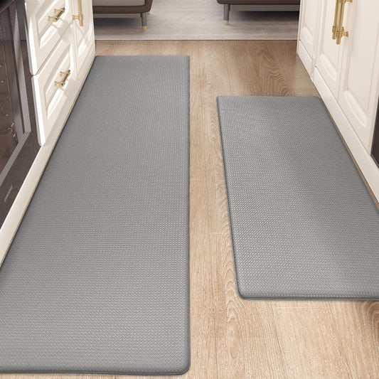 Kitchen Rugs, Kitchen Rug Set 2 Piece Kitchen Runner Rug Kitchen Floor Mat, Cushioned anti Fatigue Kitchen Mat Non Skid Waterproof Comfort Standing Kitchen Rug, 17"X29"+17"X59", Grey