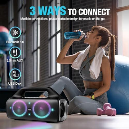 Portable Bluetooth Speakers, 80W Peak Wireless Outdoor Speaker with Subwoofer,