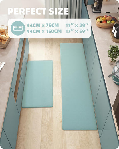 Kitchen Rugs, Kitchen Rug Set 2 Piece Kitchen Runner Rug Kitchen Floor Mat, Cushioned anti Fatigue Kitchen Mat Non Skid Waterproof Comfort Standing Kitchen Rug, 17"X29"+17"X59", Teal