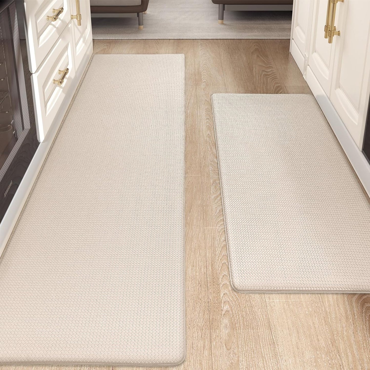 Kitchen Rugs, Kitchen Rug Set 2 Piece Kitchen Runner Rug Kitchen Floor Mat, Cushioned anti Fatigue Kitchen Mat Non Skid Waterproof Comfort Standing Kitchen Rug, 17"X29"+17"X59", Wheat