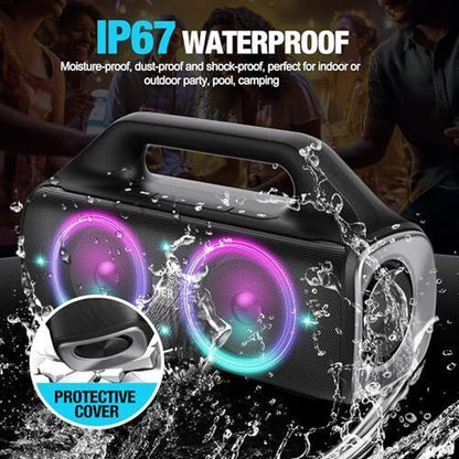 Portable Bluetooth Speakers, 80W Peak Wireless Outdoor Speaker with Subwoofer,